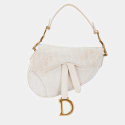 Dior White Mini Oblique Canvas Saddle Bag