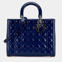 Dior Navy Blue Large Patent Cannage Lady Dior