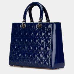 Dior Navy Blue Large Patent Cannage Lady Dior