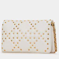 Dior White Mini Calfskin Macrocannage Lucky Star Caro Bag