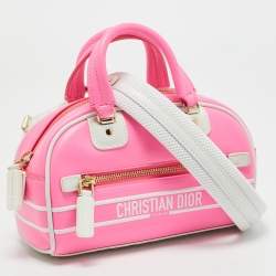 Dior Pink/White Leather and Rubber Micro Dior Vibe Bowling Bag