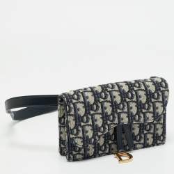 Dior Navy Blue Oblique Canvas and Leather Saddle Pouch Belt Bag