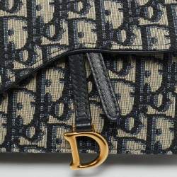 Dior Navy Blue Oblique Canvas and Leather Saddle Pouch Belt Bag