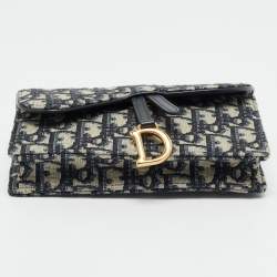 Dior Navy Blue Oblique Canvas and Leather Saddle Pouch Belt Bag