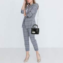 Pre Owned Dior Black Crackled Leather Mini Jeweled Swan Lady Dior Tote