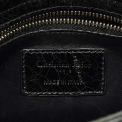 Pre Owned Dior Black Crackled Leather Mini Jeweled Swan Lady Dior Tote
