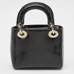 Pre Owned Dior Black Crackled Leather Mini Jeweled Swan Lady Dior Tote