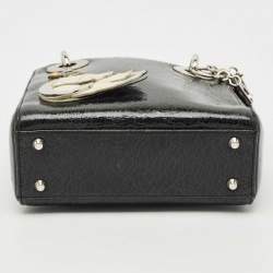 Pre Owned Dior Black Crackled Leather Mini Jeweled Swan Lady Dior Tote