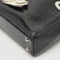 Pre Owned Dior Black Crackled Leather Mini Jeweled Swan Lady Dior Tote