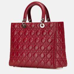 Dior Red Large Lambskin Cannage Lady Dior