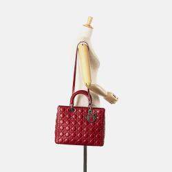 Dior Red Large Lambskin Cannage Lady Dior
