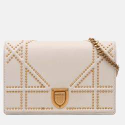 Dior White Small Lambskin Studded Diorama Crossbody