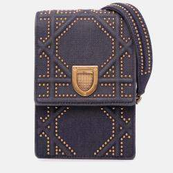 Dior Grey Studded Denim Vertical Diorama Crossbody