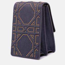 Dior Grey Studded Denim Vertical Diorama Crossbody