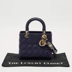 Dior Dark Purple Cannage Leather Medium Lady Dior Tote