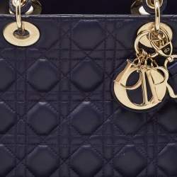 Dior Dark Purple Cannage Leather Medium Lady Dior Tote