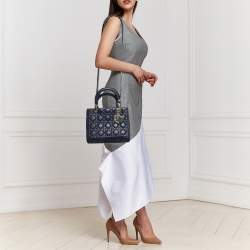 Dior Dark Purple Cannage Leather Medium Lady Dior Tote