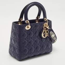 Dior Dark Purple Cannage Leather Medium Lady Dior Tote