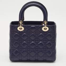 Dior Dark Purple Cannage Leather Medium Lady Dior Tote