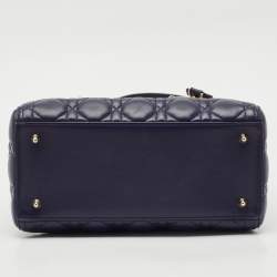Dior Dark Purple Cannage Leather Medium Lady Dior Tote