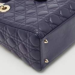 Dior Dark Purple Cannage Leather Medium Lady Dior Tote