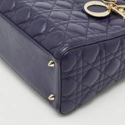 Dior Dark Purple Cannage Leather Medium Lady Dior Tote