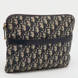Dior Navy Blue/Beige Oblique Canvas and Leather DiorTravel Kit Pouch