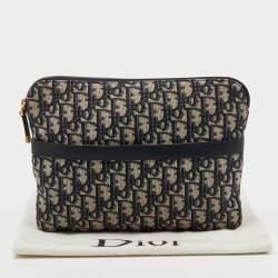Dior Navy Blue/Beige Oblique Canvas and Leather DiorTravel Kit Pouch