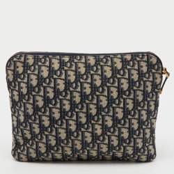 Dior Navy Blue/Beige Oblique Canvas and Leather DiorTravel Kit Pouch