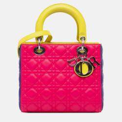Dior Medium Cannage Lady Dior Pink Tricolor Lambskin Bag