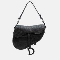 Dior Black Oblique Embossed Calfskin Saddle Bag