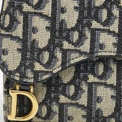Pre Owned Dior Navy Blue Oblique Canvas Saddle Lotus Wallet