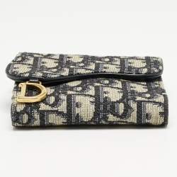 Pre Owned Dior Navy Blue Oblique Canvas Saddle Lotus Wallet