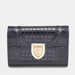 Dior Blue Patent Leather Diorama Trifold Compact Wallet