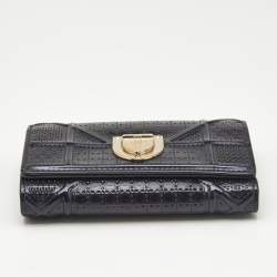 Dior Blue Patent Leather Diorama Trifold Compact Wallet
