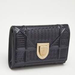 Dior Blue Patent Leather Diorama Trifold Compact Wallet