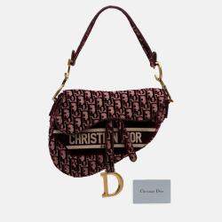 Dior Burgundy Oblique Embroidered Velvet Saddle Bag