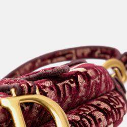 Dior Burgundy Oblique Embroidered Velvet Saddle Bag