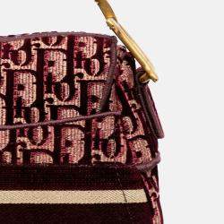 Dior Burgundy Oblique Embroidered Velvet Saddle Bag