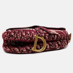 Dior Burgundy Oblique Embroidered Velvet Saddle Bag