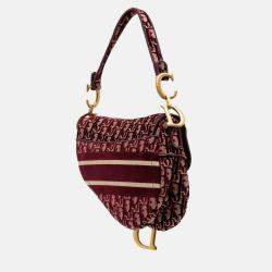 Dior Burgundy Oblique Embroidered Velvet Saddle Bag