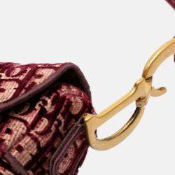 Dior Burgundy Oblique Embroidered Velvet Saddle Bag