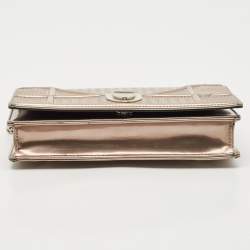 Pre Owned Dior Bronze Microcannage Patent Leather Diorama Wallet on Chain