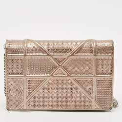 Pre Owned Dior Bronze Microcannage Patent Leather Diorama Wallet on Chain