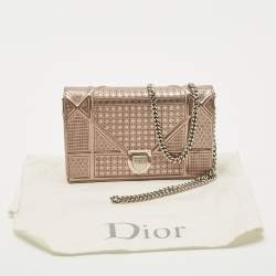 Pre Owned Dior Bronze Microcannage Patent Leather Diorama Wallet on Chain