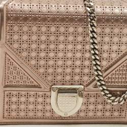 Pre Owned Dior Bronze Microcannage Patent Leather Diorama Wallet on Chain
