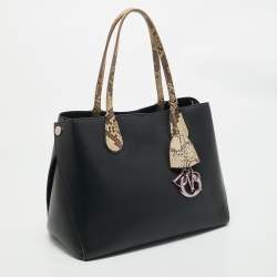 Dior Black Leather and Python Trim Dior Addict Shopper Tote