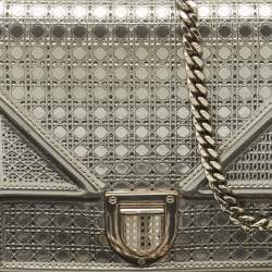 Dior Silver Microcannage Patent Leather Diorama Wallet on Chain
