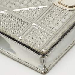 Dior Silver Microcannage Patent Leather Diorama Wallet on Chain