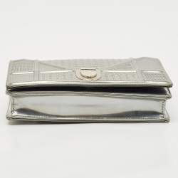 Dior Silver Microcannage Patent Leather Diorama Wallet on Chain
